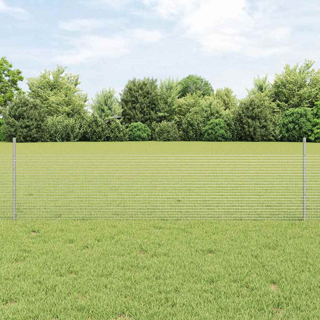 Welded Wire Fence with Posts 25 x 0.5 m Galvanised Steel Silver