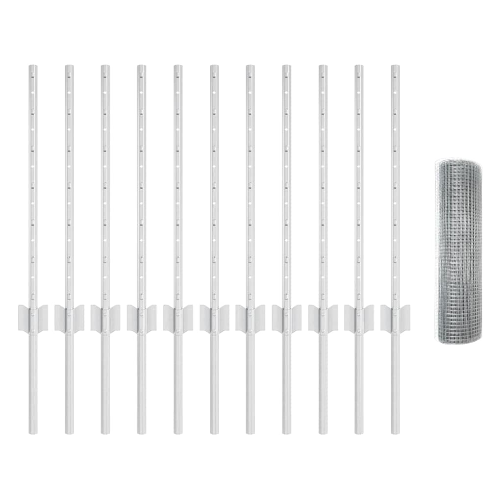 Welded Wire Fence with Posts 25 x 0.6 m Galvanised Steel Silver