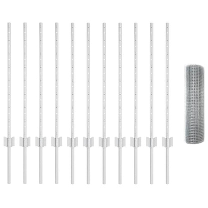 Welded Wire Fence with Posts 25 x 0.8 m Galvanised Steel Silver