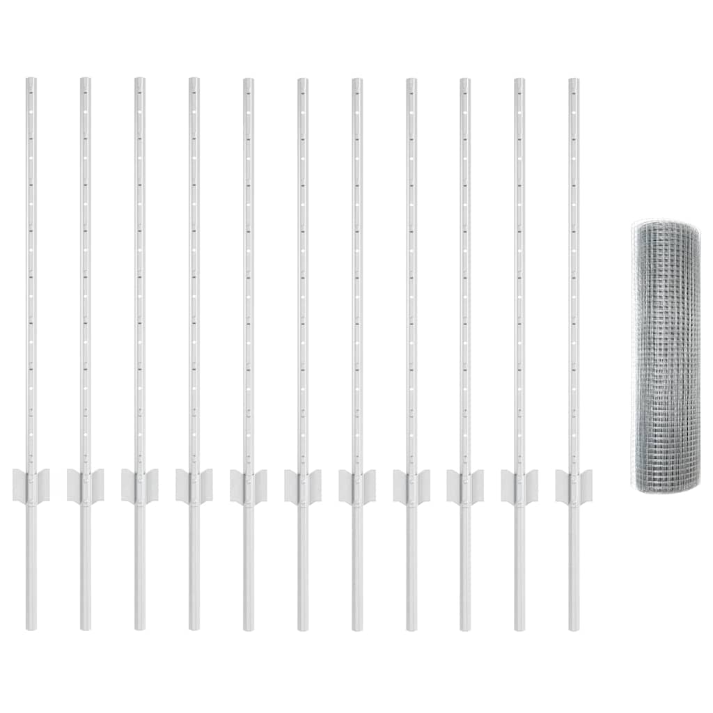 Welded Wire Fence with Posts 25 x 0.8 m Galvanised Steel Silver