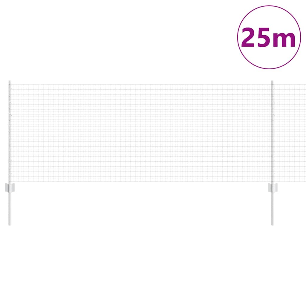 Welded Wire Fence with Posts 25 x 0.8 m Galvanised Steel Silver