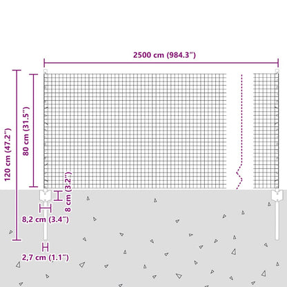 Welded Wire Fence with Posts 25 x 0.8 m Galvanised Steel Silver