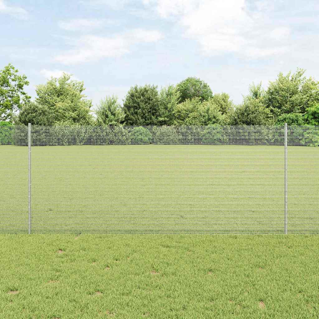 Welded Wire Fence with Posts 25 x 1 m Galvanised Steel Silver