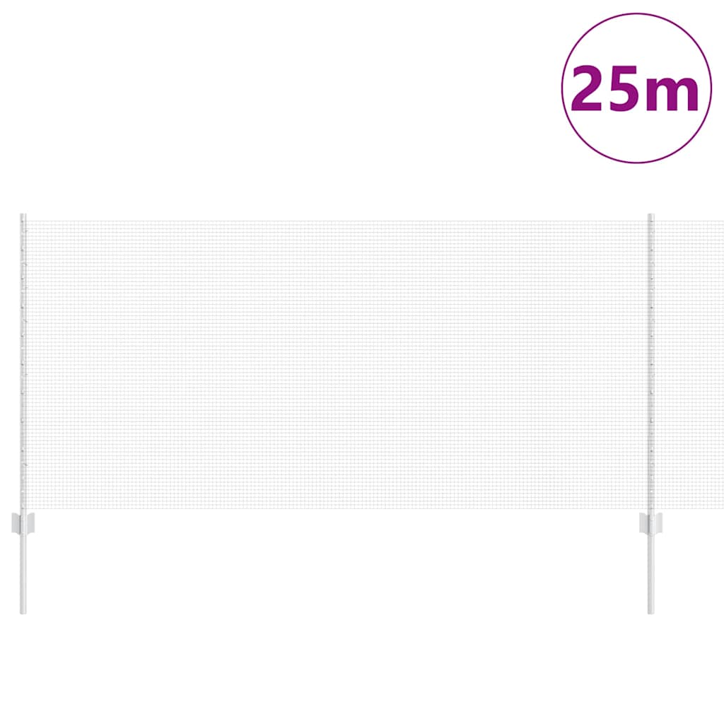 Welded Wire Fence with Posts 25 x 1 m Galvanised Steel Silver