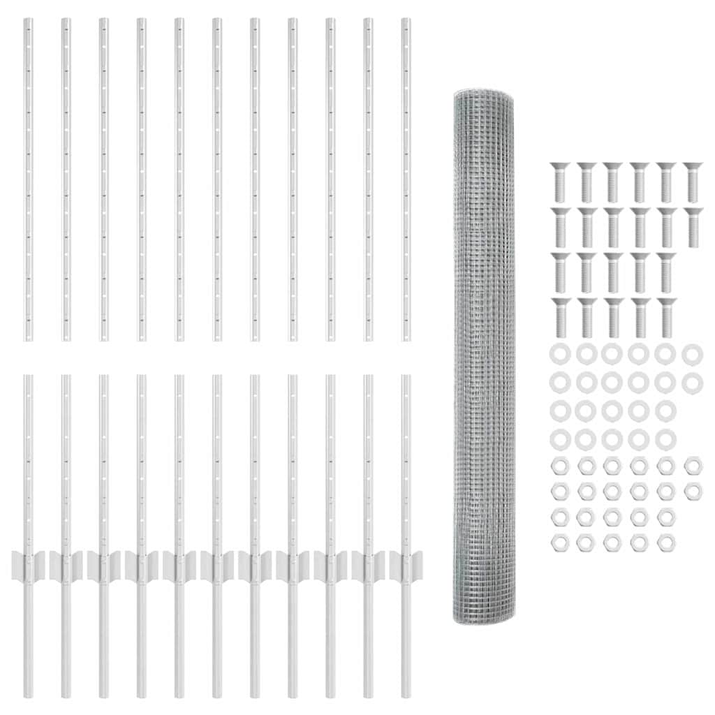 Welded Wire Fence with Posts 25 x 1 m Galvanised Steel Silver