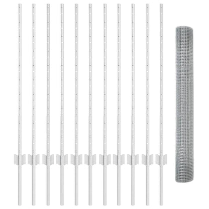 Welded Wire Fence with Posts 25 x 1 m Galvanised Steel Silver