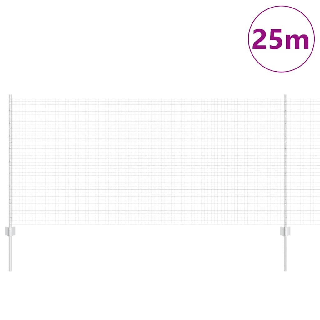 Welded Wire Fence with Posts 25 x 1 m Galvanised Steel Silver