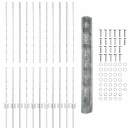 Welded Wire Fence with Posts 25 x 1.2 m Galvanised Steel Silver