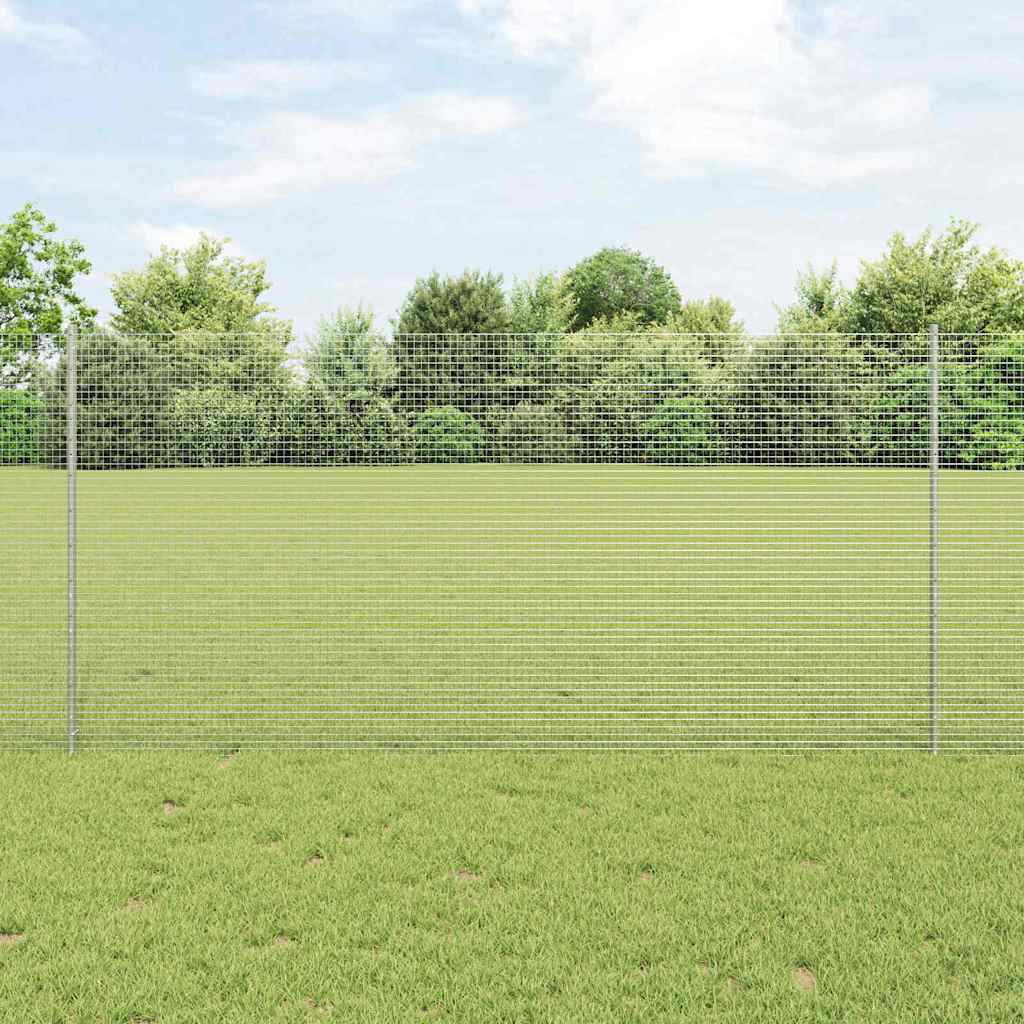 Welded Wire Fence with Posts 25 x 1.2 m Galvanised Steel Silver