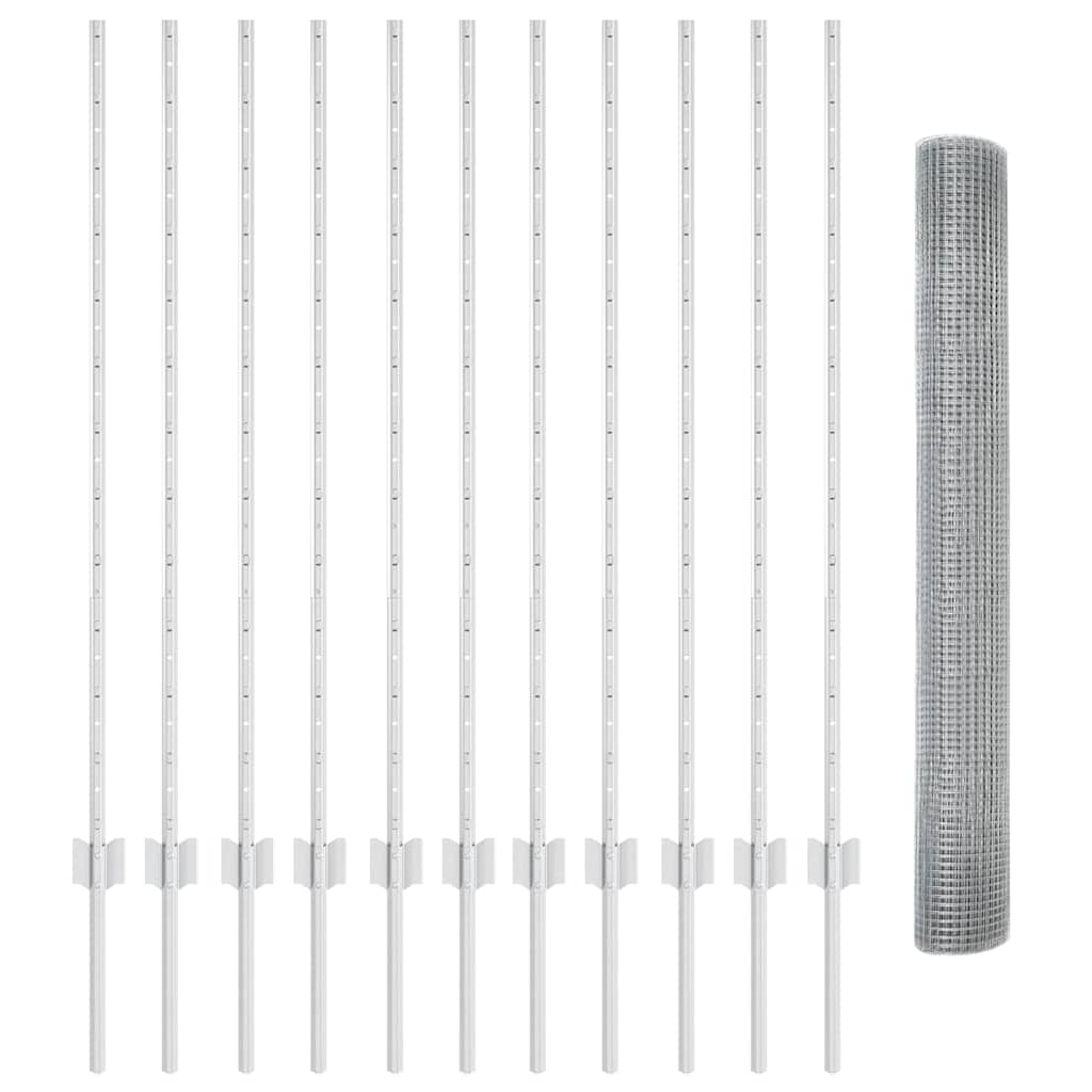 Welded Wire Fence with Posts 25 x 1.2 m Galvanised Steel Silver