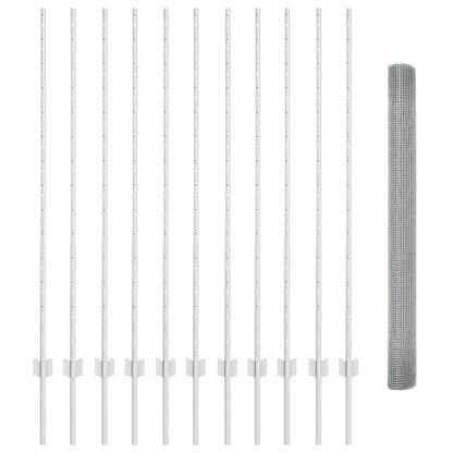 Welded Wire Fence with Posts 25 x 1.4 m Galvanised Steel Silver