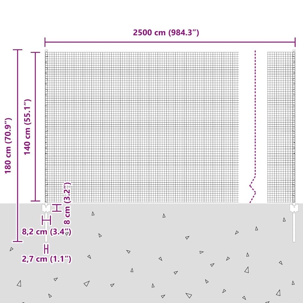Welded Wire Fence with Posts 25 x 1.4 m Galvanised Steel Silver
