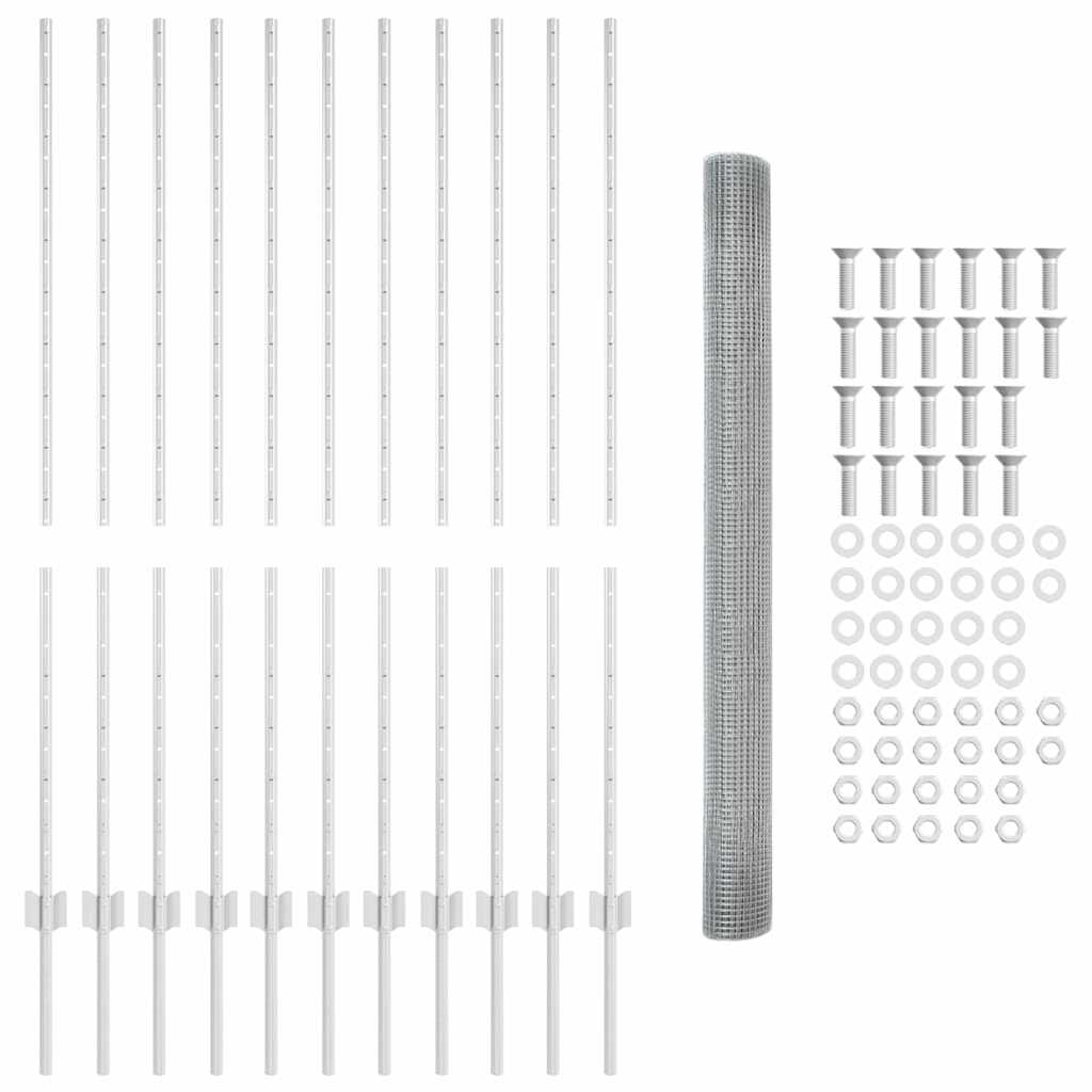 Welded Wire Fence with Posts 25 x 1.4 m Galvanised Steel Silver