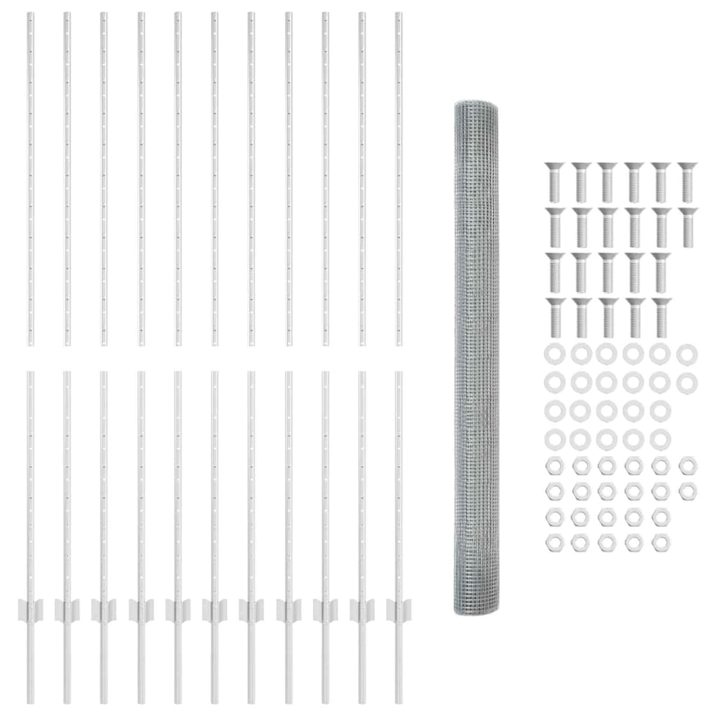 Welded Wire Fence with Posts 25 x 1.5 m Galvanised Steel Silver