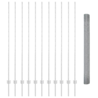 Welded Wire Fence with Posts 25 x 1.5 m Galvanised Steel Silver