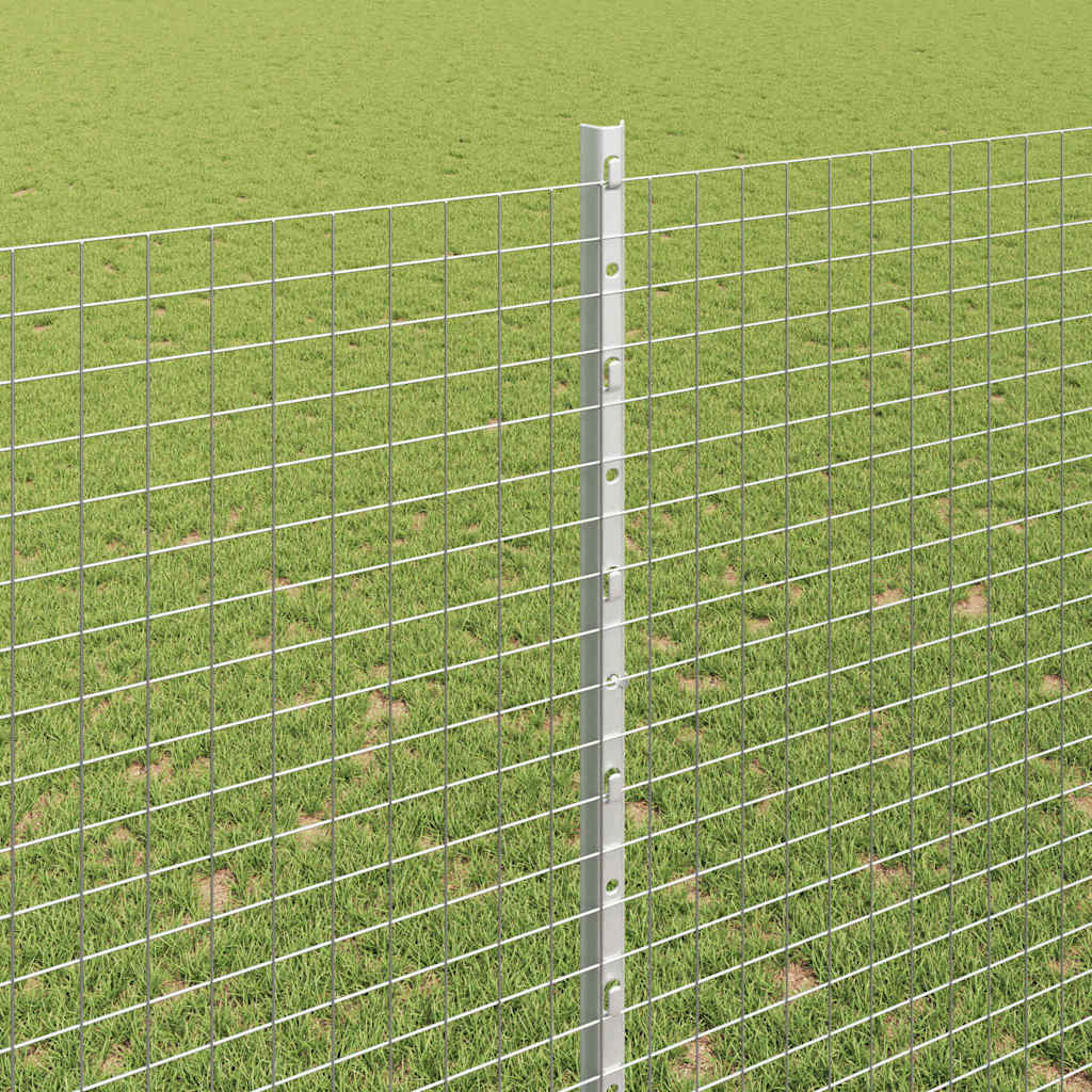Welded Wire Fence with Posts 25 x 1.5 m Galvanised Steel Silver