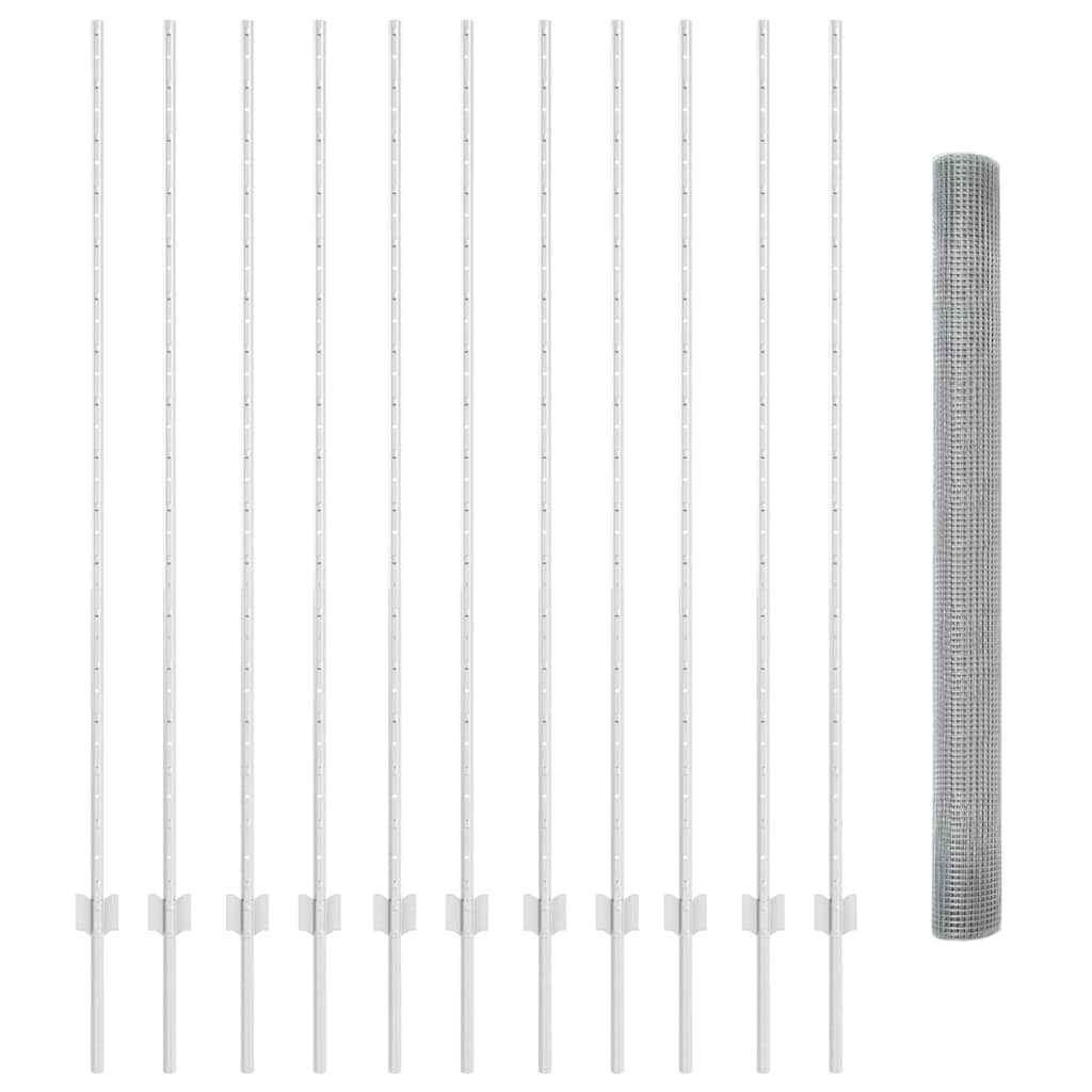 Welded Wire Fence with Posts 25 x 1.5 m Galvanised Steel Silver