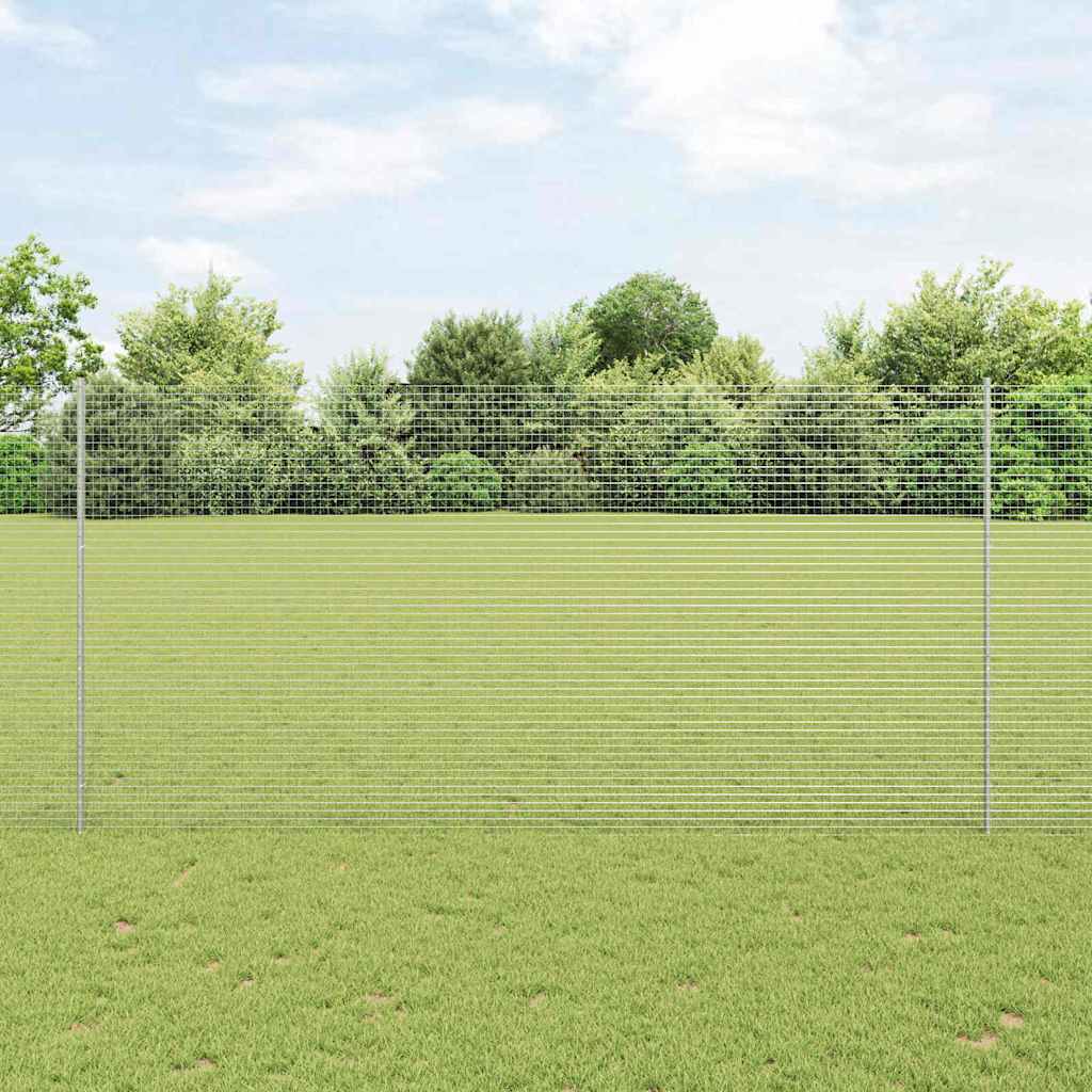 Welded Wire Fence with Posts 25 x 1.6 m Galvanised Steel Silver