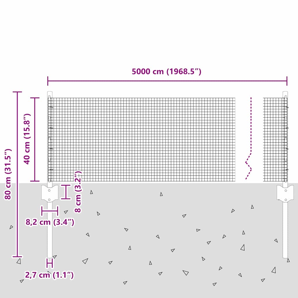 Welded Wire Fence with Posts 50 x 0.4 m Galvanised Steel Silver