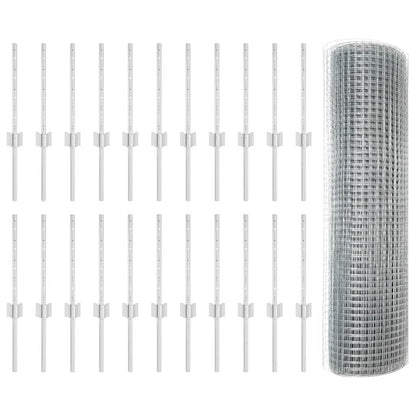 Welded Wire Fence with Posts 50 x 0.4 m Galvanised Steel Silver
