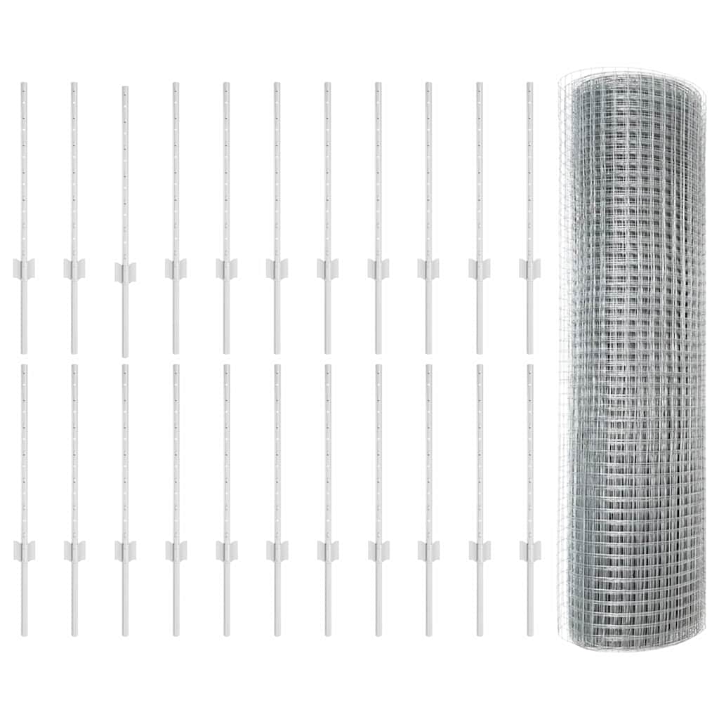 Welded Wire Fence with Posts 50 x 0.6 m Galvanised Steel Silver