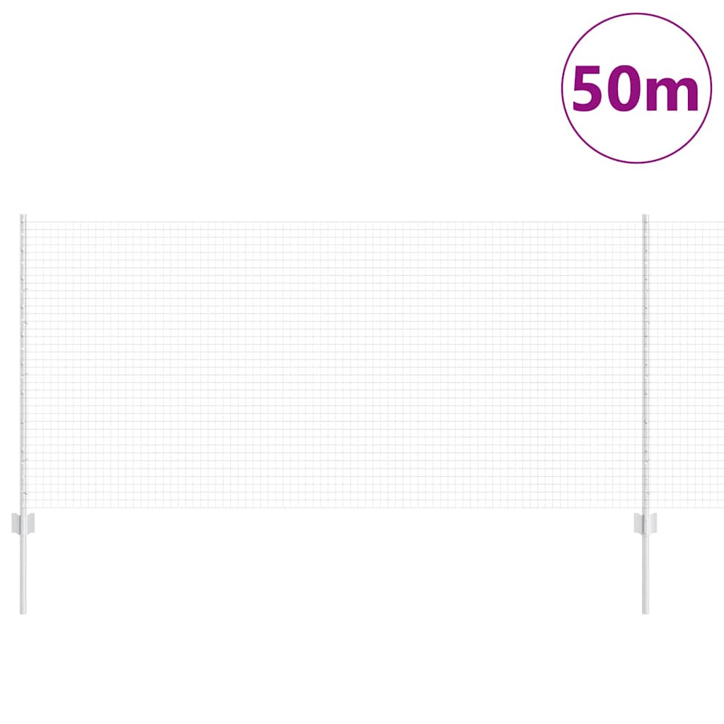 Welded Wire Fence with Posts 50 x 1 m Galvanised Steel Silver