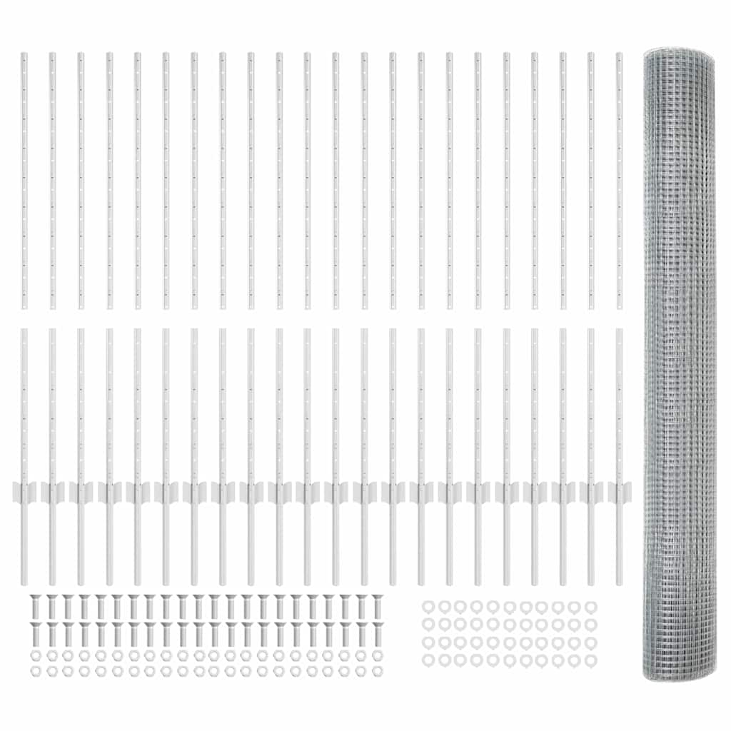 Welded Wire Fence with Posts 50 x 1.2 m Galvanised Steel Silver