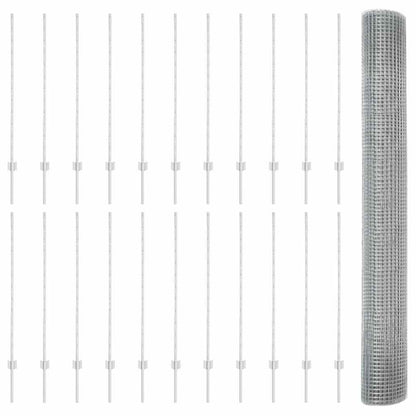 Welded Wire Fence with Posts 50 x 1.2 m Galvanised Steel Silver