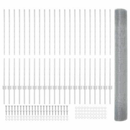 Welded Wire Fence with Posts 50 x 1.2 m Galvanised Steel Silver