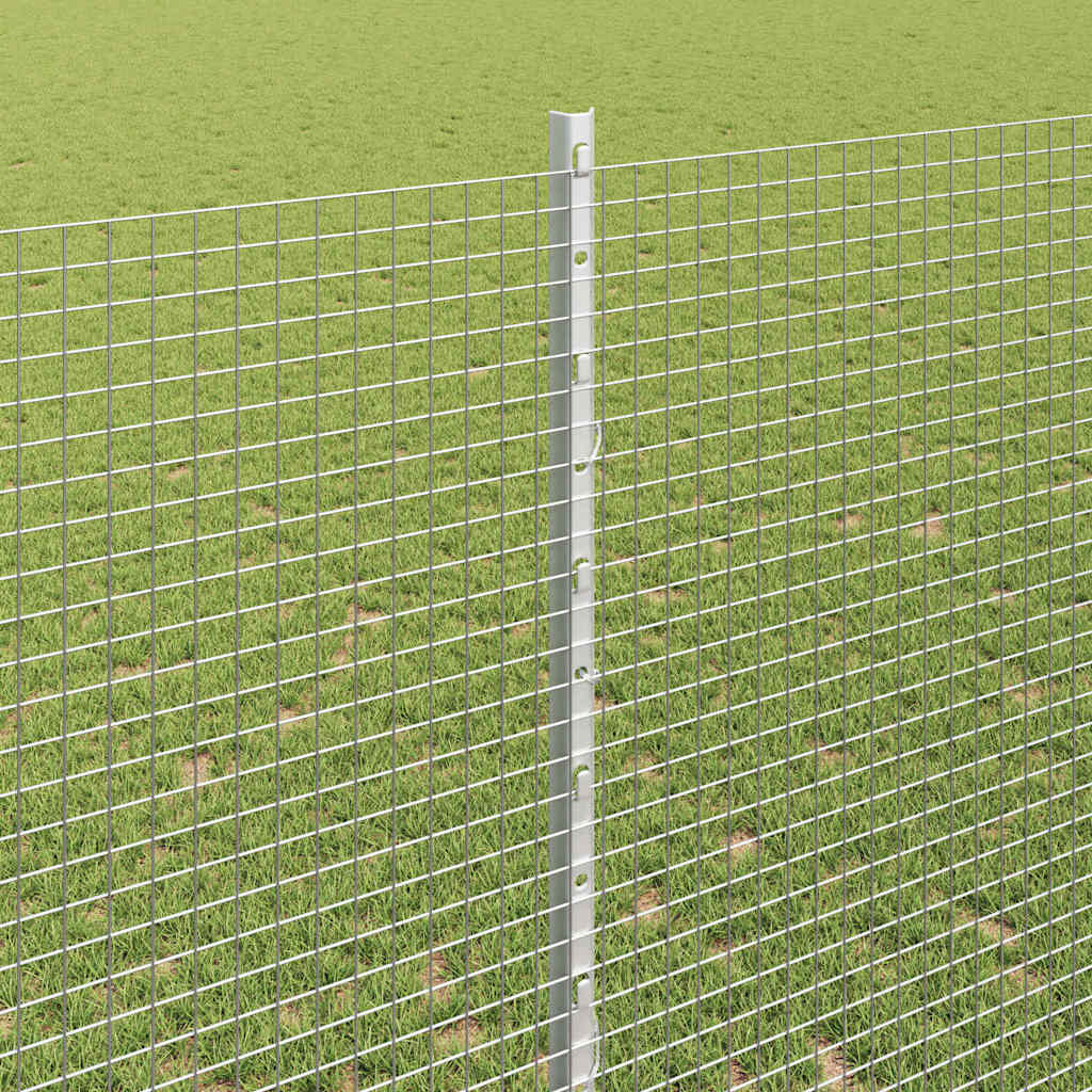 Welded Wire Fence with Posts 50 x 1.4 m Galvanised Steel Silver