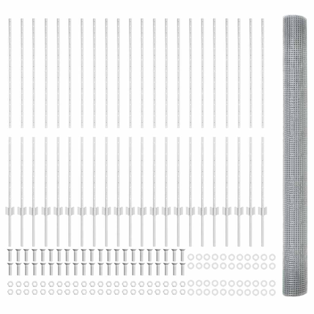 Welded Wire Fence with Posts 50 x 1.4 m Galvanised Steel Silver