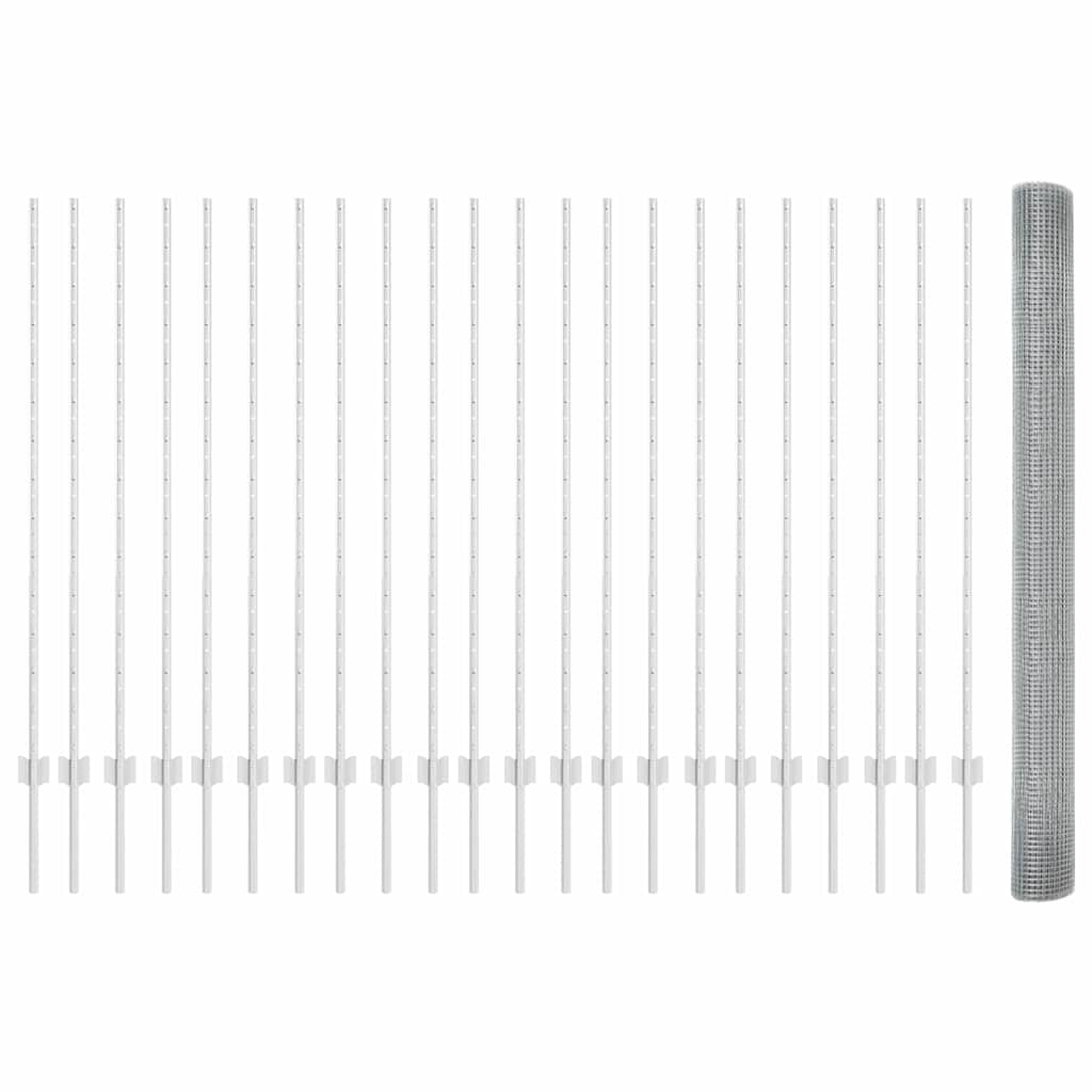 Welded Wire Fence with Posts 50 x 1.4 m Galvanised Steel Silver