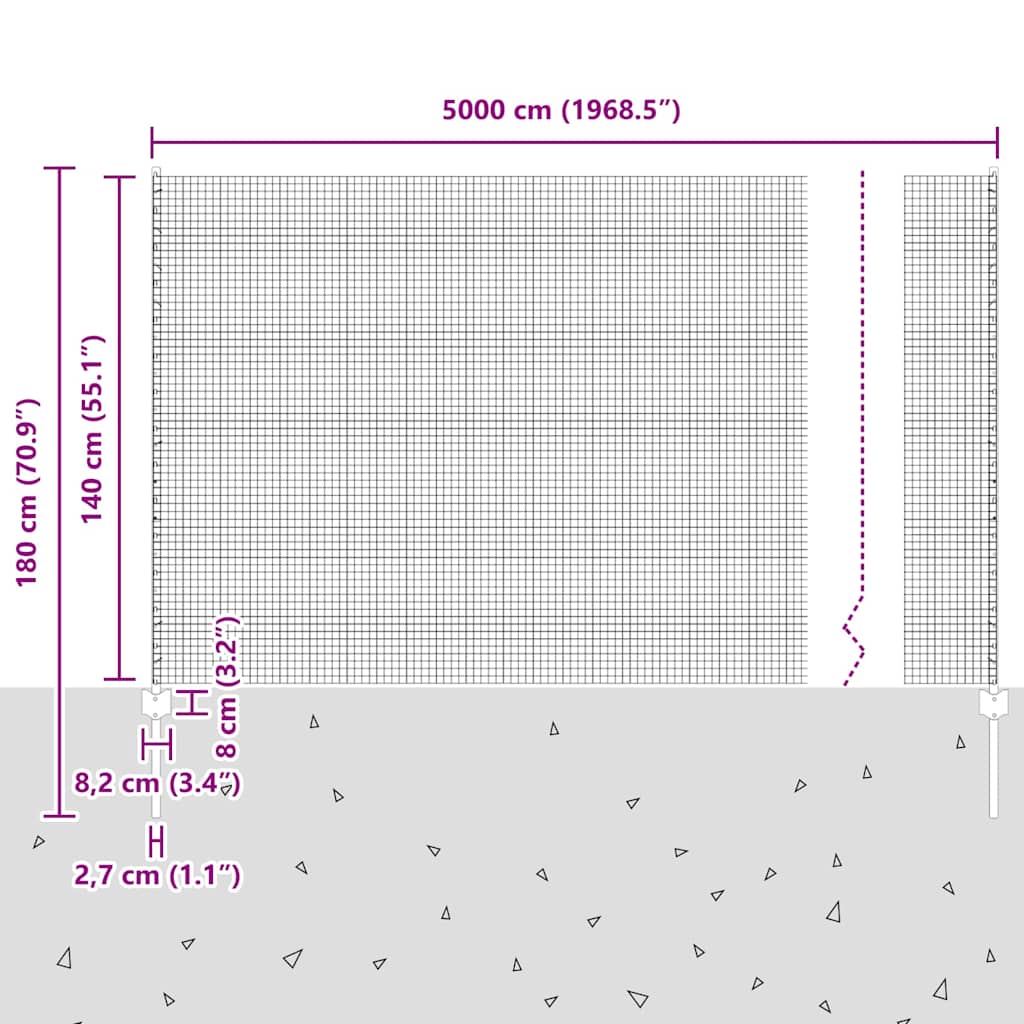 Welded Wire Fence with Posts 50 x 1.4 m Galvanised Steel Silver
