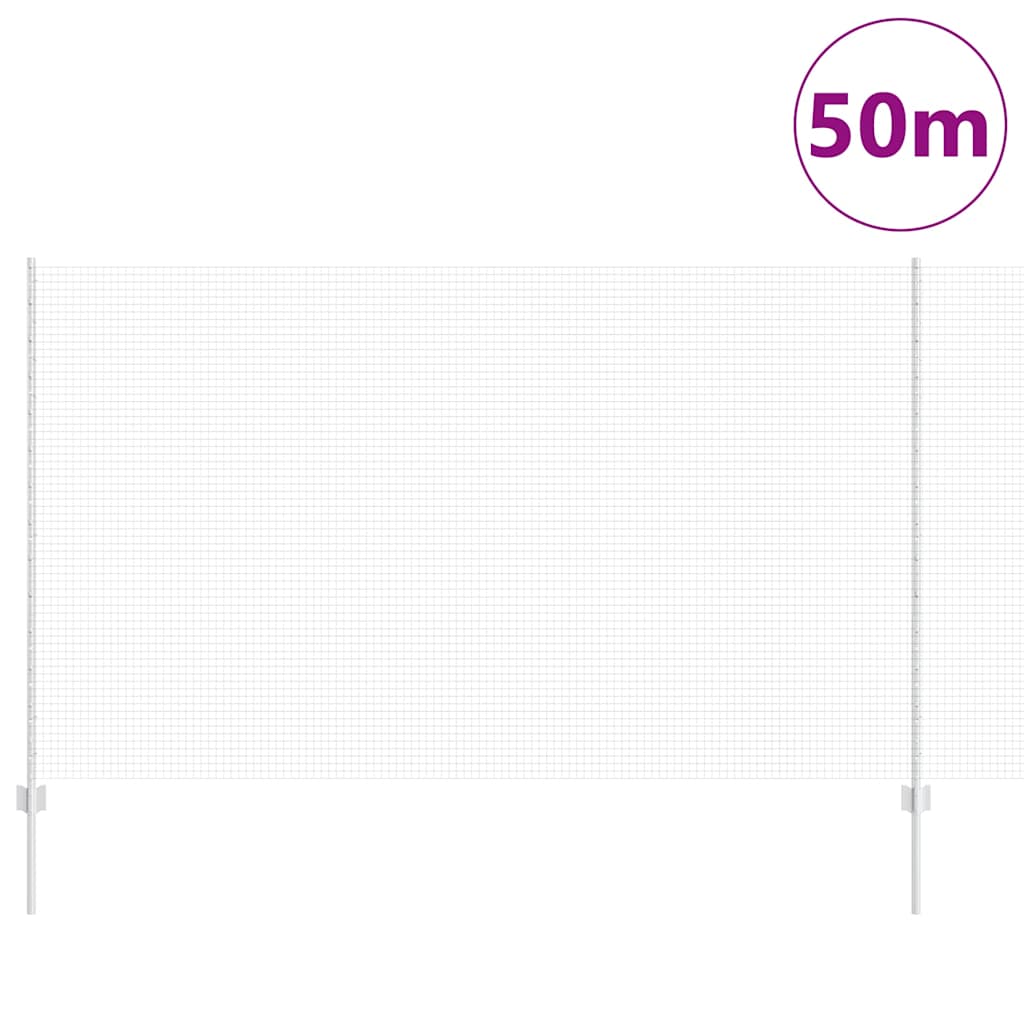 Welded Wire Fence with Posts 50 x 1.4 m Galvanised Steel Silver