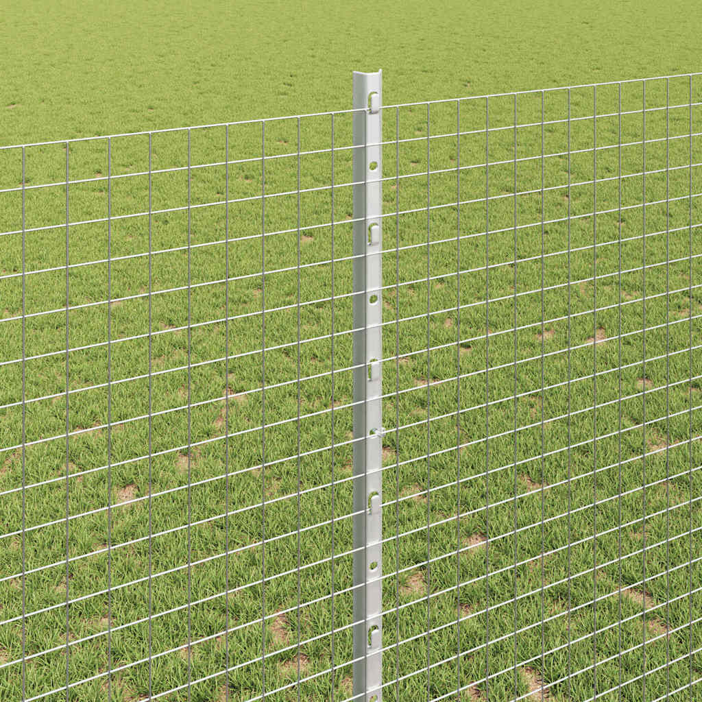 Welded Wire Fence with Posts 50 x 1.4 m Galvanised Steel Silver