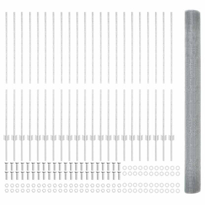 Welded Wire Fence with Posts 50 x 1.4 m Galvanised Steel Silver