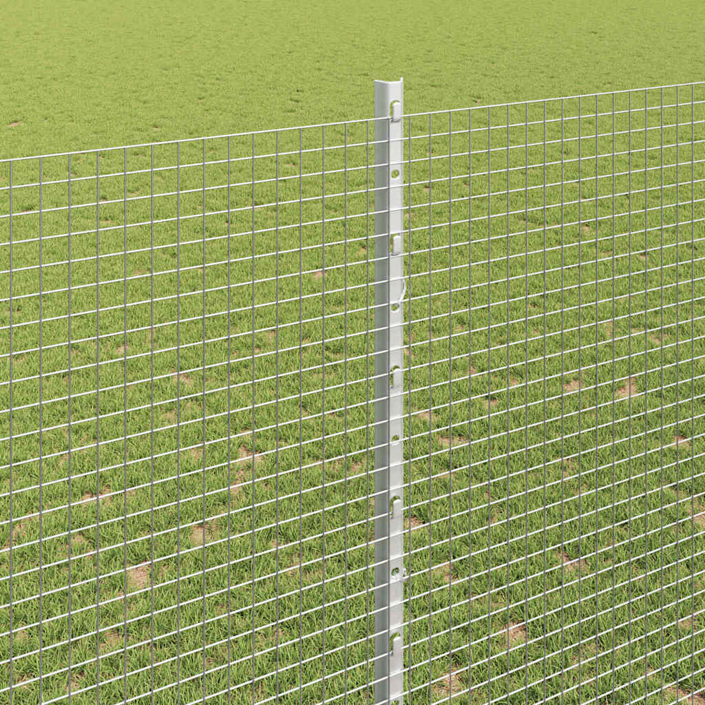 Welded Wire Fence with Posts 50 x 1.6 m Galvanised Steel Silver