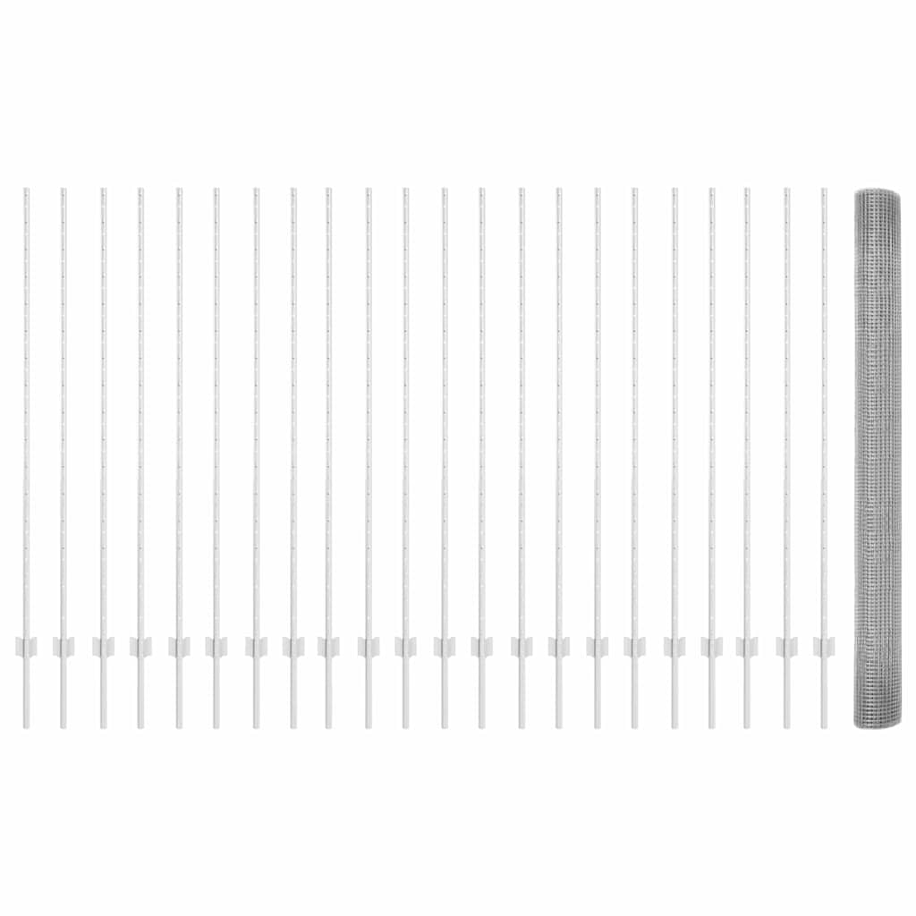 Welded Wire Fence with Posts 50 x 1.6 m Galvanised Steel Silver