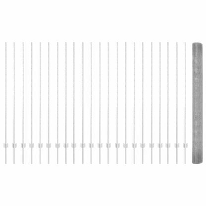 Welded Wire Fence with Posts 50 x 1.6 m Galvanised Steel Silver