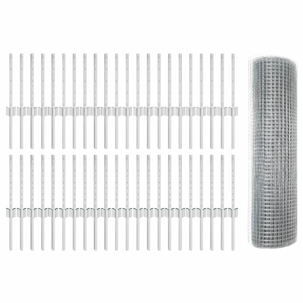 Welded Wire Fence with Posts 100 x 0.4 m Galvanised Steel Mesh