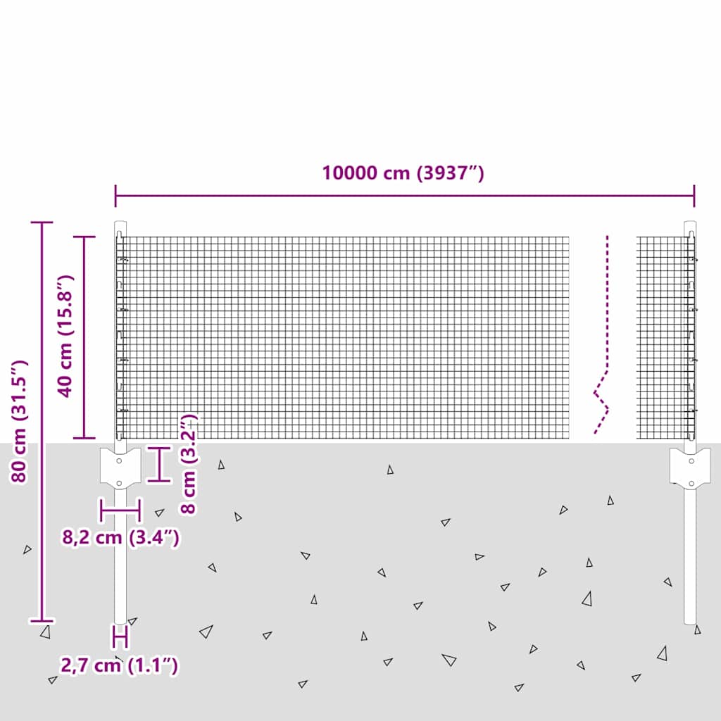 Welded Wire Fence with Posts 100 x 0.4 m Galvanised Steel Mesh