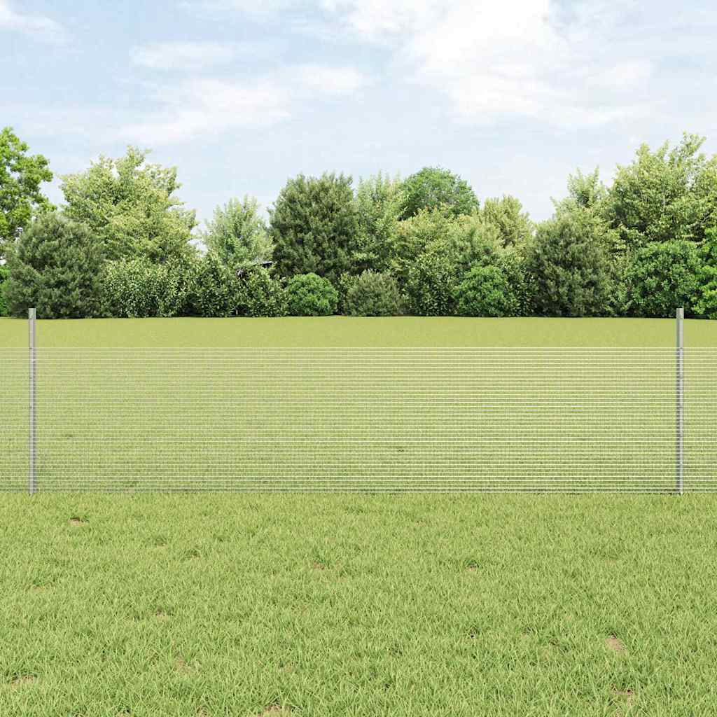 Welded Wire Fence with Posts 100 x 0.5 m Galvanised Steel Mesh