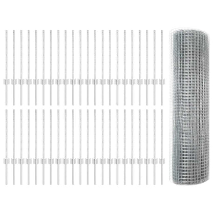 Welded Wire Fence with Posts 100 x 0.5 m Galvanised Steel Mesh