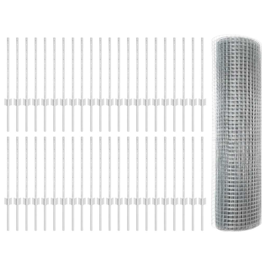 Welded Wire Fence with Posts 100 x 0.5 m Galvanised Steel Mesh