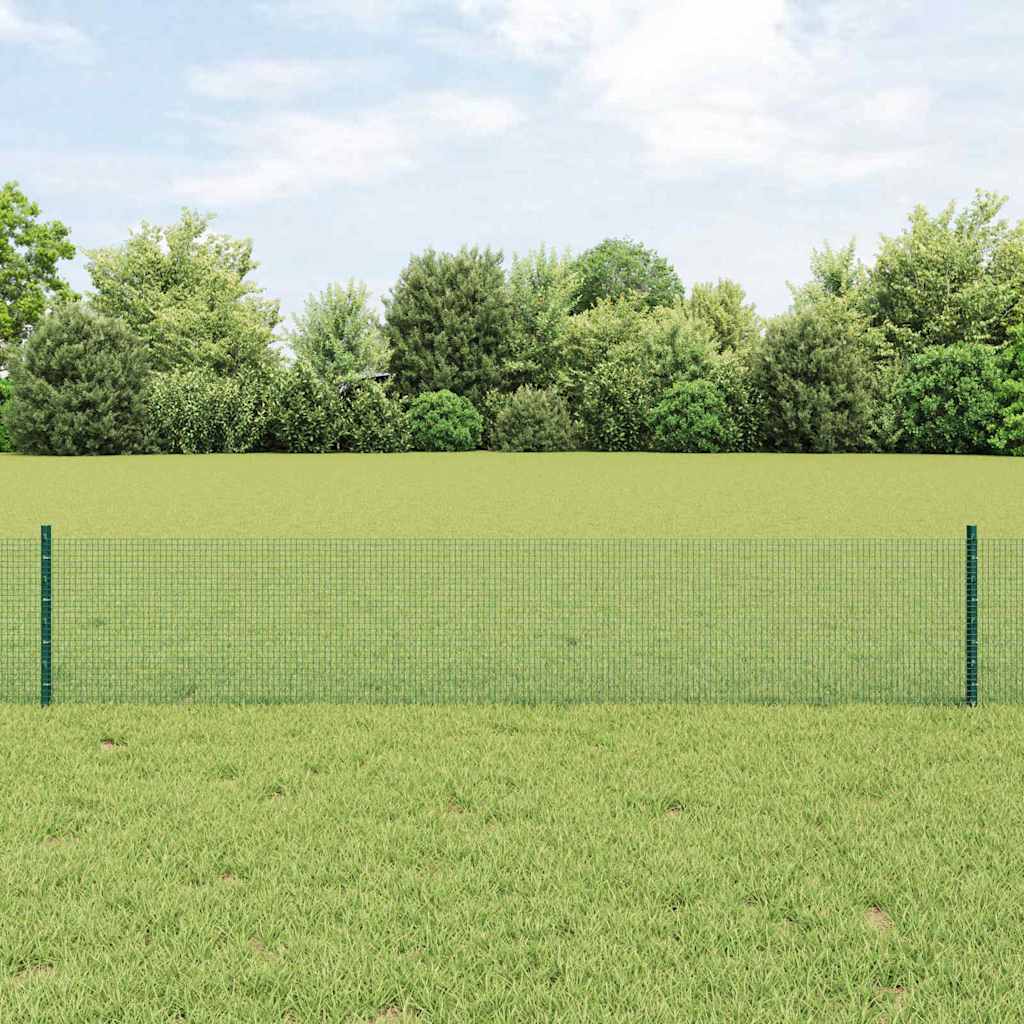 Welded Wire Fence with Posts 10 x 0.4 m PVC-Coated Steel Green