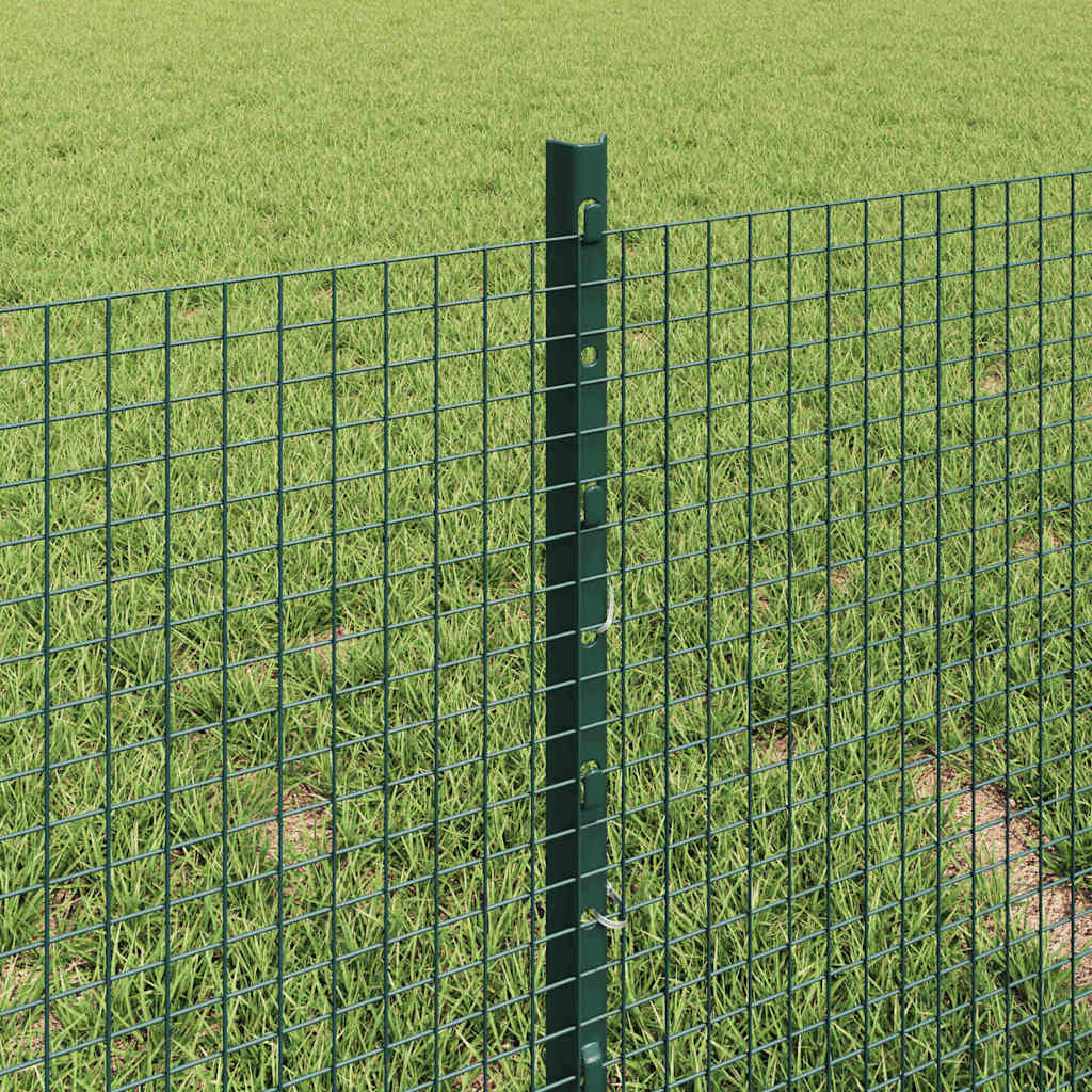 Welded Wire Fence with Posts 10 x 0.4 m PVC-Coated Steel Green