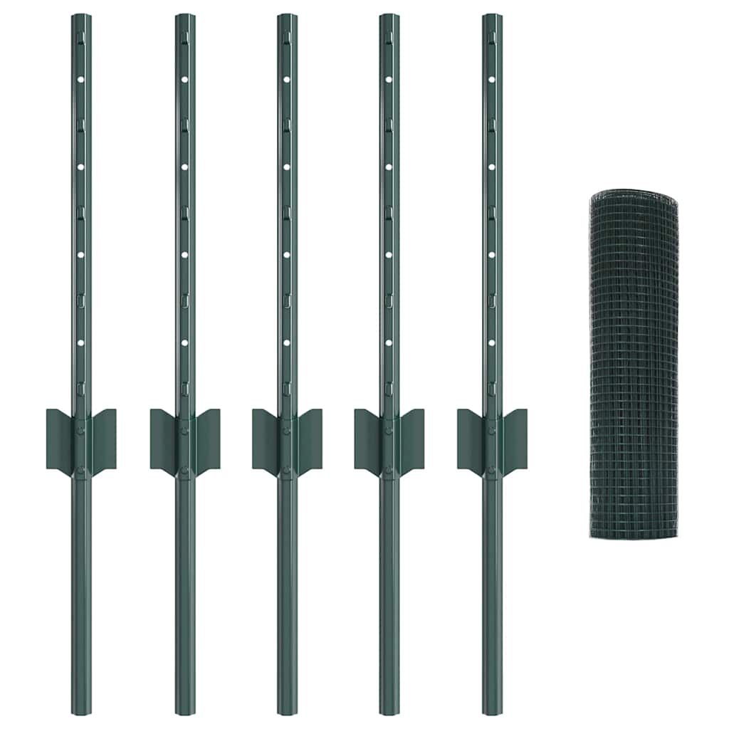 Welded Wire Fence with Posts 10 x 0.4 m PVC-Coated Steel Green