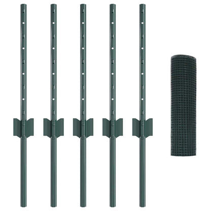 Welded Wire Fence with Posts 10 x 0.4 m PVC-Coated Steel Green
