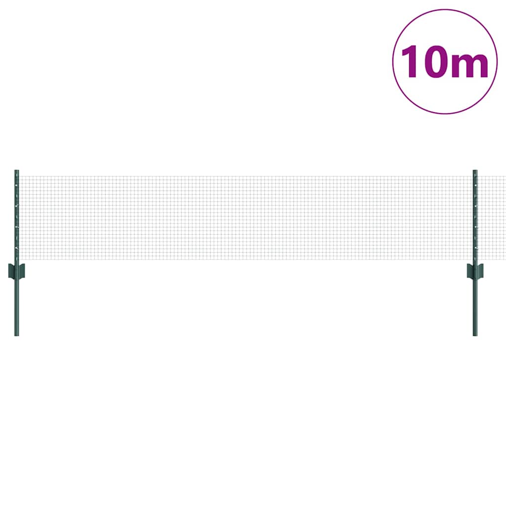 Welded Wire Fence with Posts 10 x 0.4 m PVC-Coated Steel Green