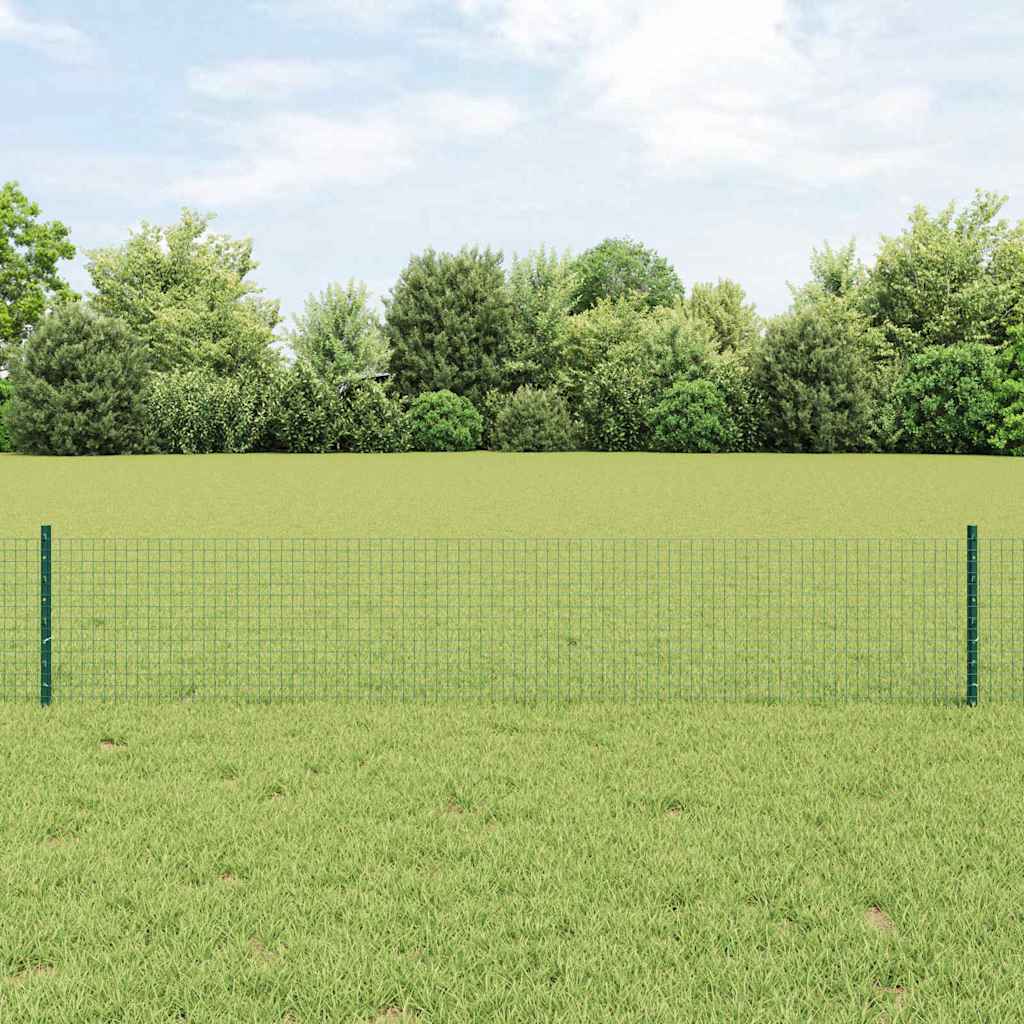 Welded Wire Fence with Posts 10 x 0.4 m PVC-Coated Steel Green